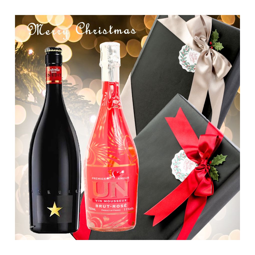 X'mas クリスマス ギフト ラッピング お酒ギフトイネディット アン プルミエ アムール ブリュット ロゼ..