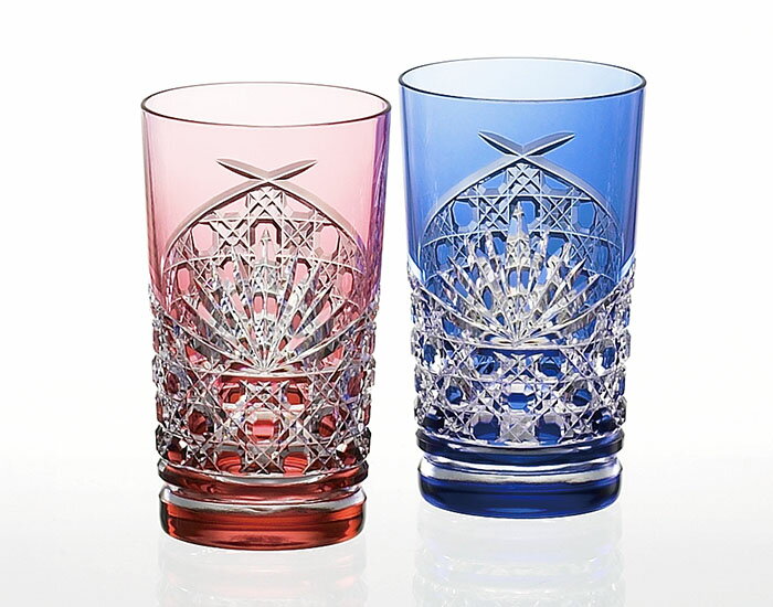 【39ショップ/3,980円以上で送料無料※沖縄除く】江戸切子 ペアタンブラー ＜笹っ葉に八角籠目 紋＞ 【父の日 母の日 敬老の日 ギフト プレゼント 楽天 スーパーセール 】　[D:N]