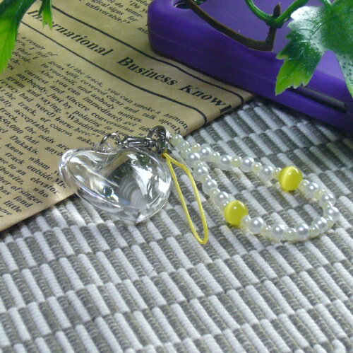 ★【ハメパチ】自分で作るオリジナル写真入りストラップ 手作りキット　ハート型　ビーズレーンストラップ　イエロー　1個入り