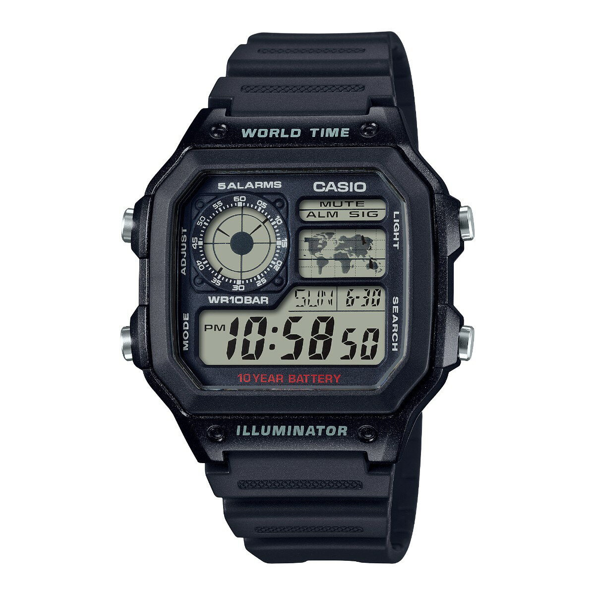 CASIO AE-1200WH-1AJH(BLACK)(カシオ AE-1200WH-1AJH)【メンズ レディース】【腕時計 長寿命バッテリー 10気圧防水】【24FW】