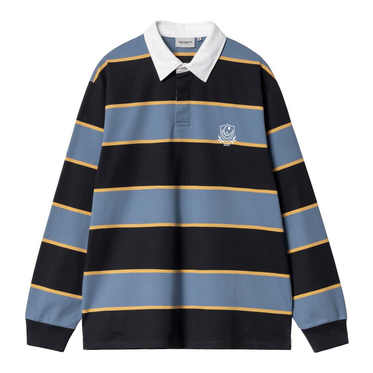 Carhartt WIP L/S Wilt Rugby Shirt(Wilt Stripe, Sorrent)(カーハートワークインプログレス ロングスリーブ ウィルト ラグビーシャツ)【メンズ レディース】【長袖 ラガーシャツ ワンポイントロゴ 刺繍】【24SS】