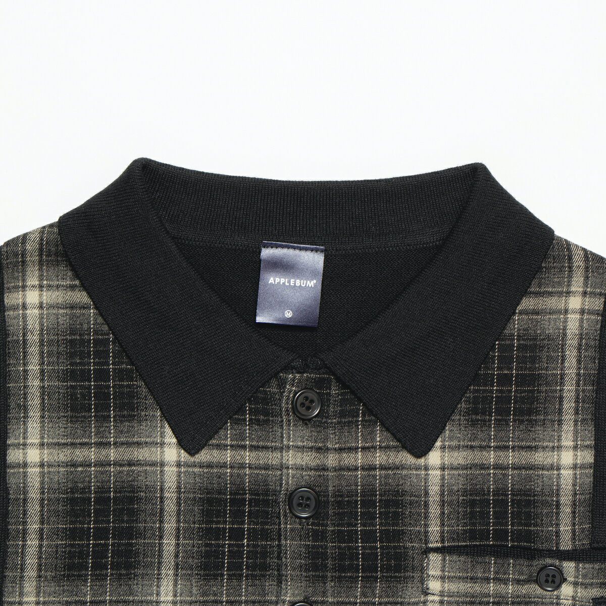 【ラスト1点】【20%OFF】APPLEBUM Knit Polo Shirt(Black)(アップルバム ニット ポロシャツ)【メンズ レディース】【長袖 チェック】【24FW】