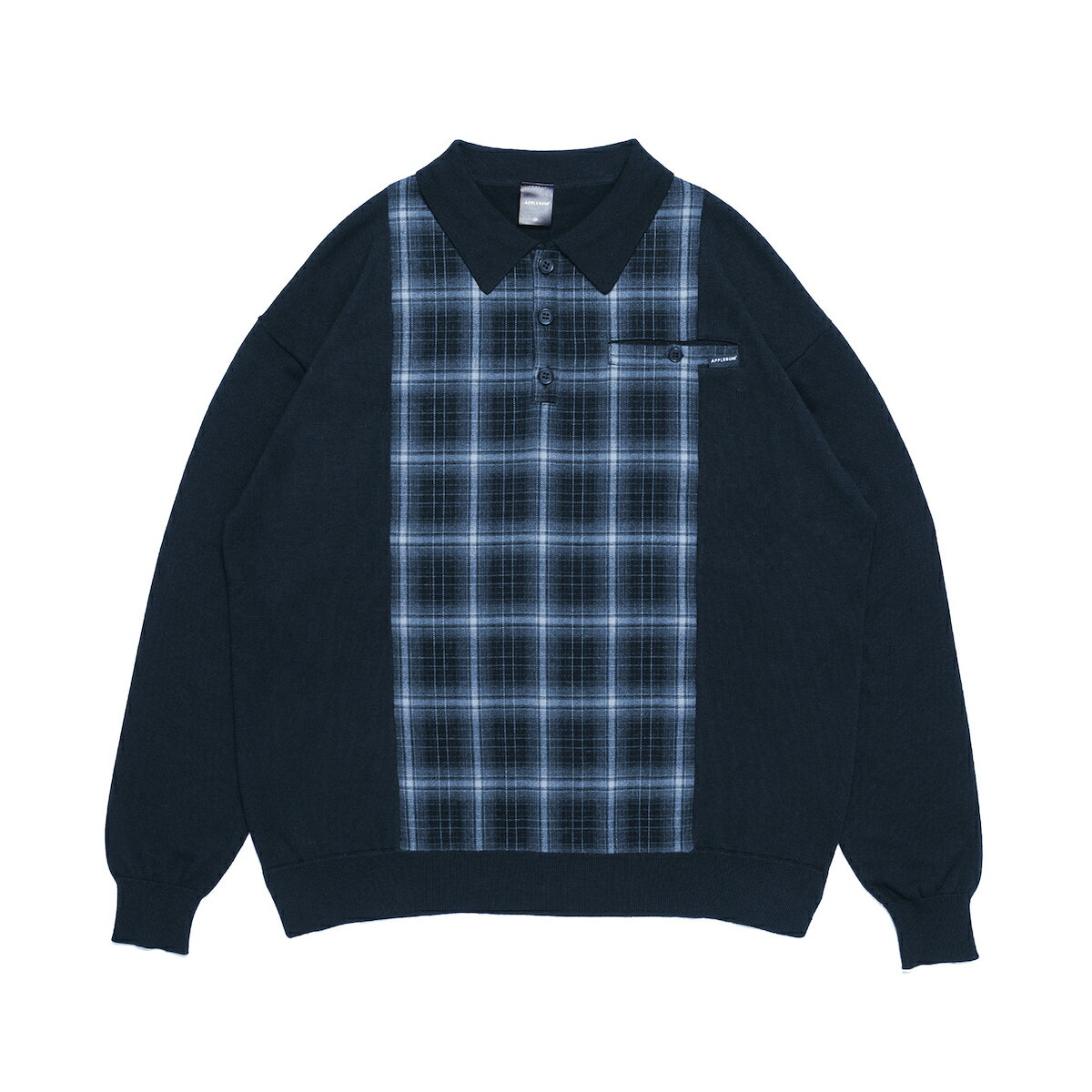 APPLEBUM Knit Polo Shirt(Navy)(アップルバム ニット ポロシャツ)【メンズ レディース】【長袖 チェック】【24FW】のサムネイル