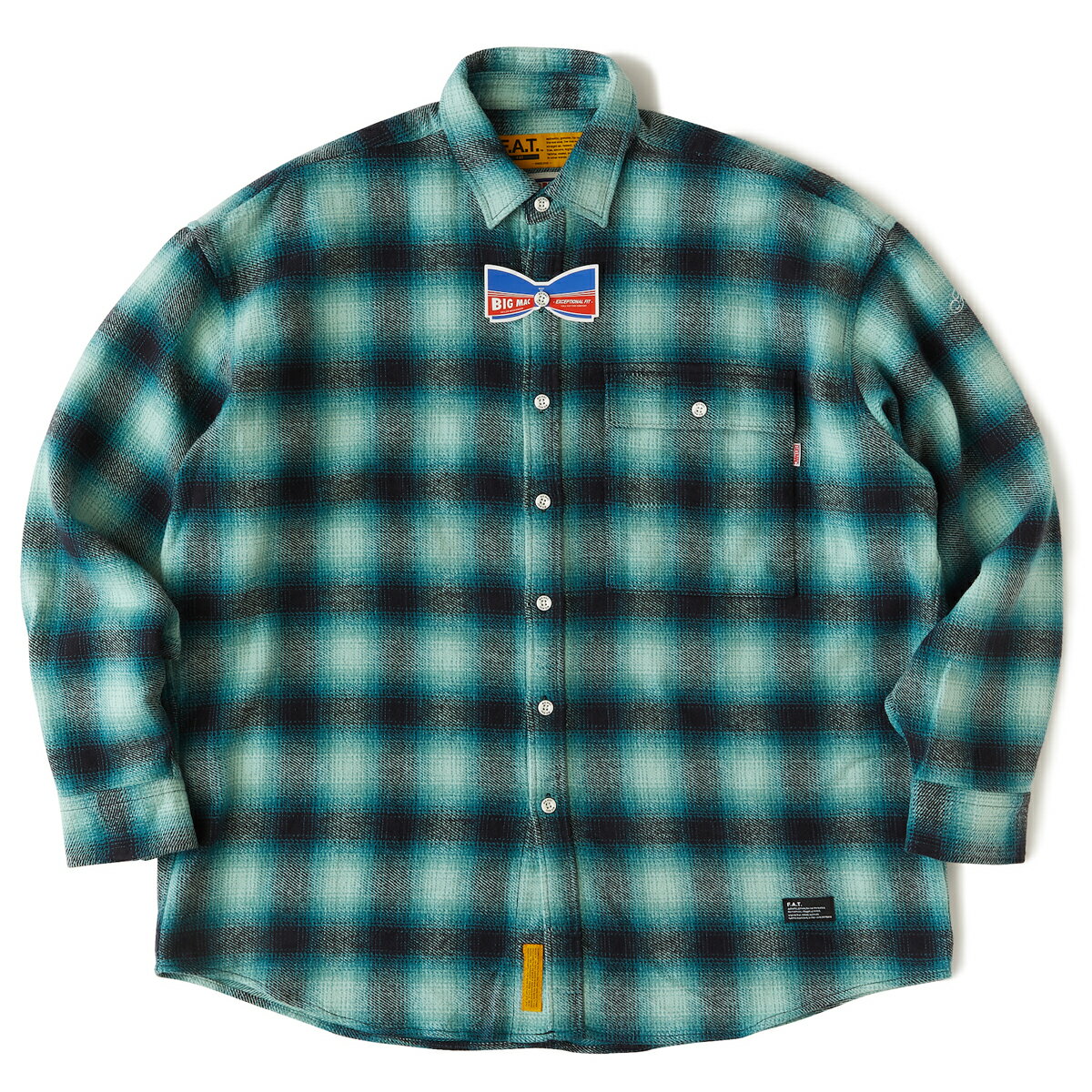 【ラスト1点 サイズ:JUMBO(XXL)】F.A.T MAC SMOKE(GREEN)(エフエイティー マック スモーク)【メンズ】【長袖シャツ ネルシャツ 厚手シャツ チェック柄 コラボ】【23FW】