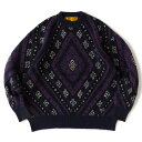 F.A.T FOMBUS(NAVY)(エフエーティー フォーブス)【メンズ】【ニット セーター 総柄 クルーネック】【23FW】