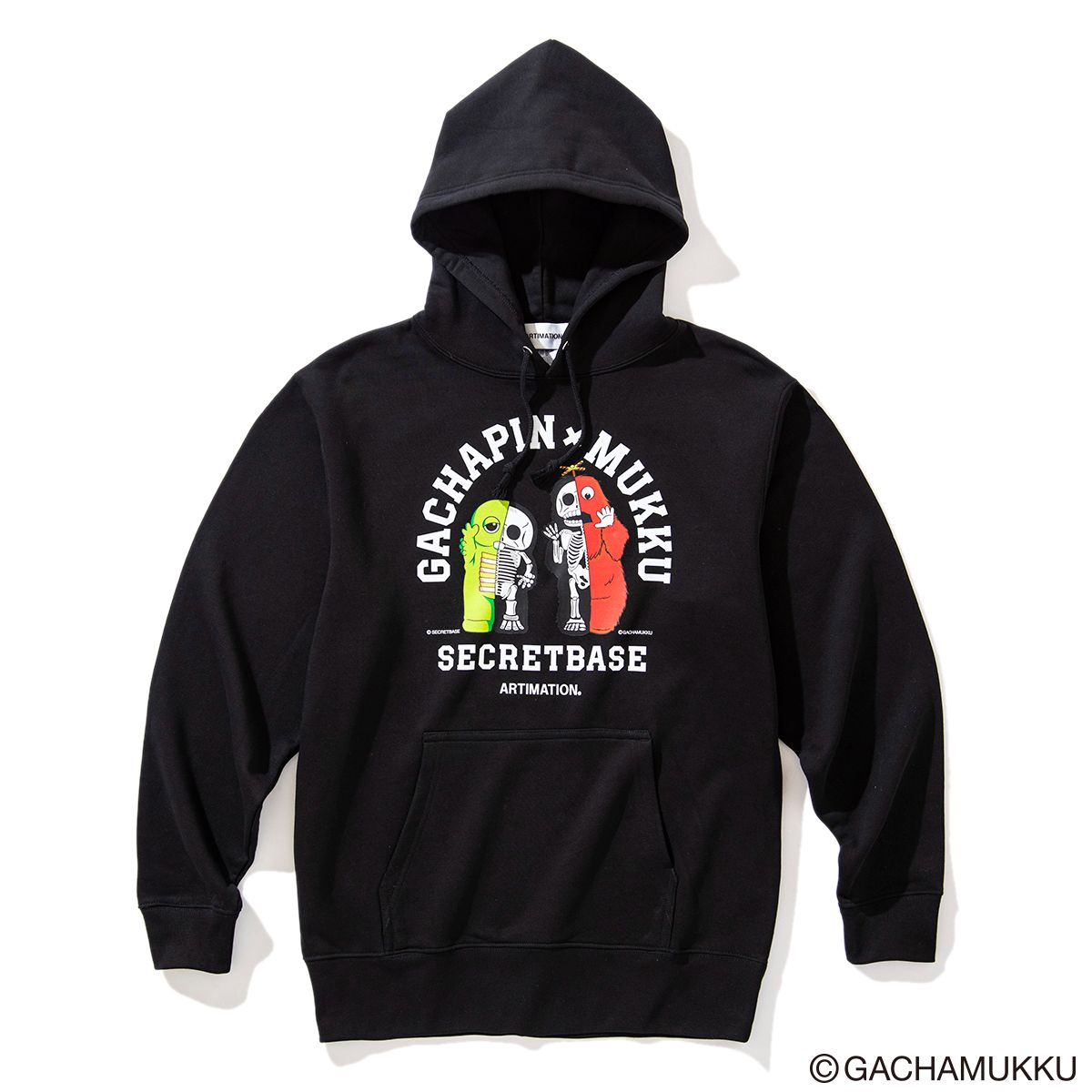 ARTIMATION＜GACHAPIN & MUKKU X ARTIMATION X SECRET BASE＞ G & M HOODIE(BLACK)(アーティメーション ＜ガチャピン&ムック×アーティメーション×シークレット ベース＞ G & M フーディ ガチャムク)