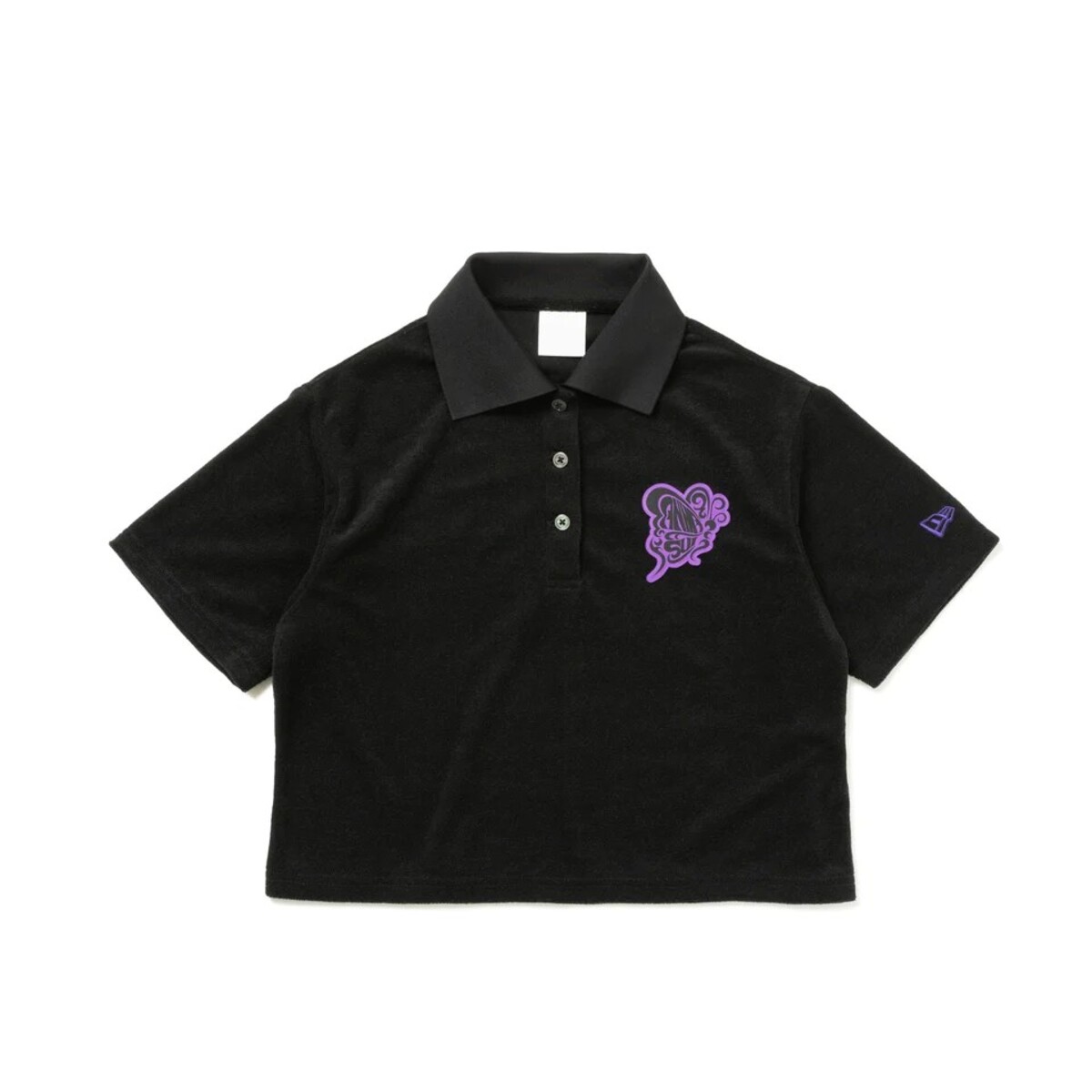 NEW ERA X ANNA SUI WOMEN'S PILE POLO SHIRT(ブラック)(ニューエラ × アナ スイ ウーマンズ パイル シャツ)【レディース】【ポロシャツ ショート丈 セットアップ可能 ANNASUI コラボ】【24SS】