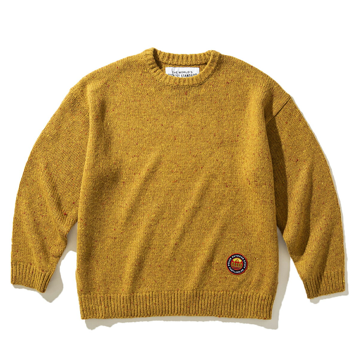 楽天Kinetics【ラスト1点 サイズ:XL】POLER MIX TWEED ELBOW PATCH KNIT（キャメル）（ポーラー ミックスツイード エルボー パッチ ニット）【メンズ レディース】【ニット セーター エルボーパッチ 刺繍】【23FW】