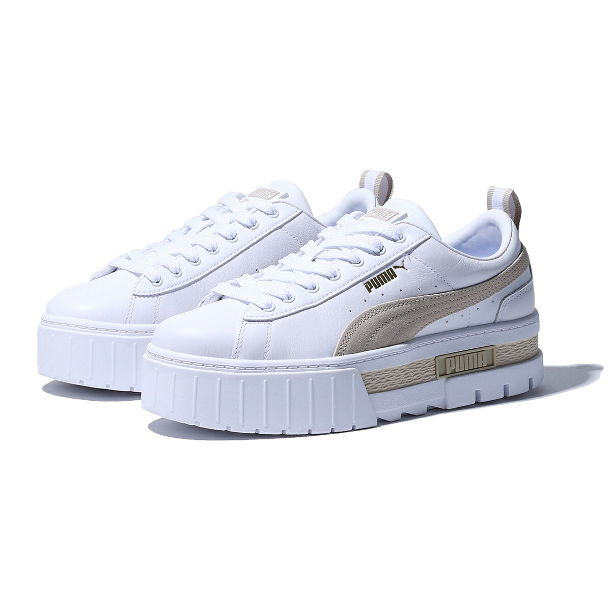 プーマ レザースニーカー メンズ 【ラスト1点 サイズ:25.0cm】PUMA MAYZE LEATHER WMNS(ホワイト/ペヨーテ)(プーマ メイズ レザー ウィメンズ)【レディース】【スニーカー シューズ 靴 ローカット 厚底】【2023SS】