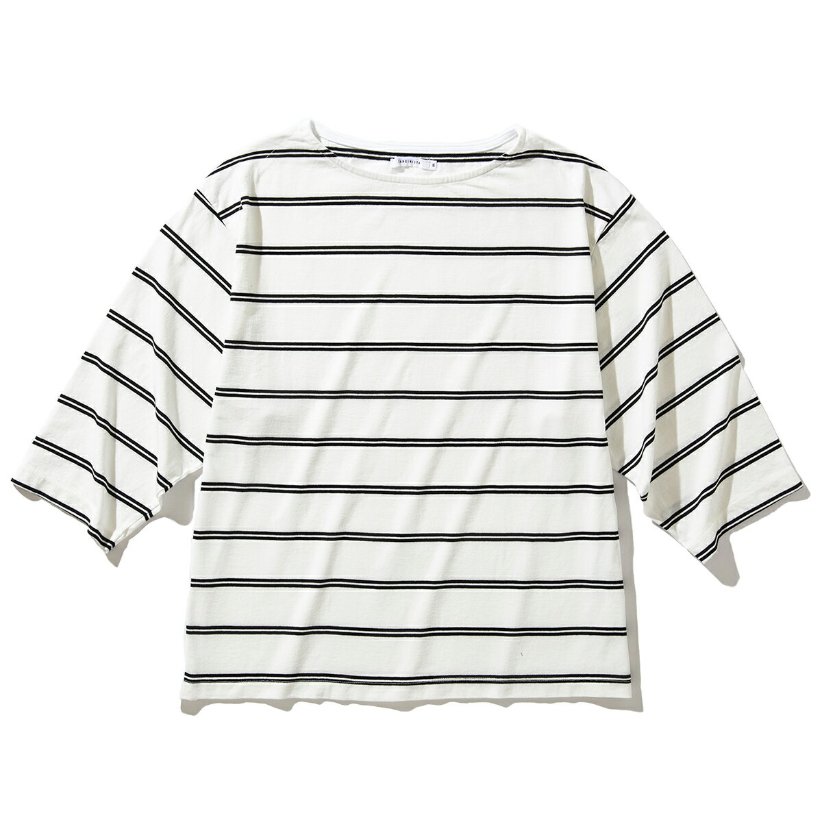 Sandinista Boat Neck Organic Cotton Border 3-Q-S Tee(WHITE×BLACK)(サンディニスタ ボート ネック オーガニック コットン ボーダー 3-Q-S ティー)