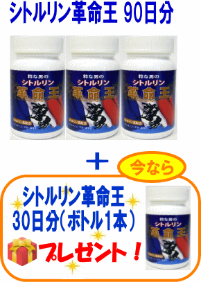 シトルリン革命王 90日分（3本セット）＋30日分（1本）プレゼント！（計120日分（600粒）） L-シトルリン L-アルギニン マカ ソフォン 亜鉛 ガラナ等 嬉しい18種類配合サプリメント【期間限定！豪華！プレゼント付き！】【送料無料】