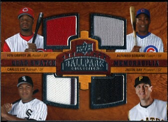 [MLB] UD 2008BALLPARK COLLECTION（ボールパークコレクション）QUAD SWATCH MEMORABILIA「KEN GRIFFEY JR./A.SORIANO/C.LEE/J.BAY」メモラビリアカード【中古】シングルカード