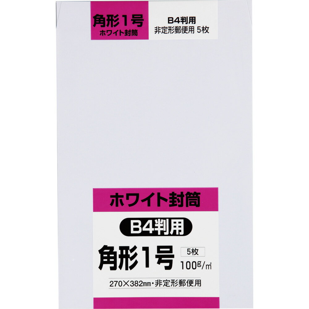 キングコーポレーション 角形1号封筒 5枚 白特 100g 郵便枠なし センター貼 白 270×382mm K1W100S
