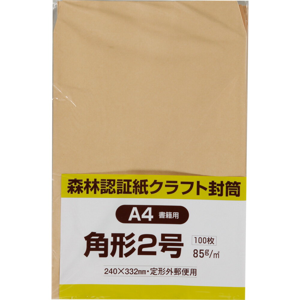 キングコーポレーション 角形2号封筒 100枚 森林認証クラフト 85g 郵便枠なし スミ貼 茶 240×332mm FSCK2K85