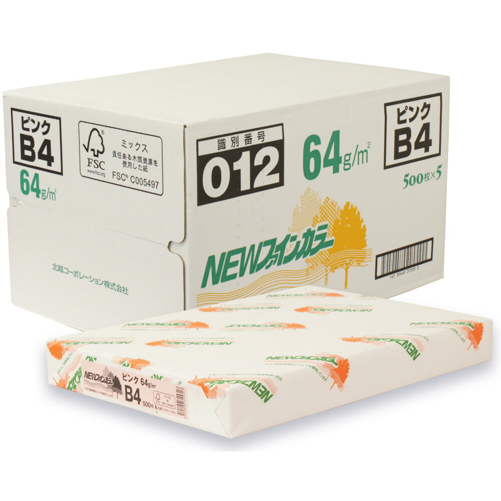 樂天商城 - 【送料無料】北越コーポレーション カラーPPC用紙 NEWファインカラー 64g/m2 B4 500枚×5冊 2,500枚