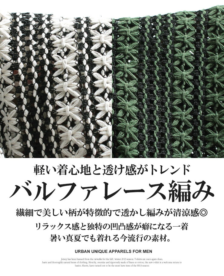 メッシュ 半袖シャツ メンズ 透け感 総柄 バルファ レース ストライプ オープンカ...