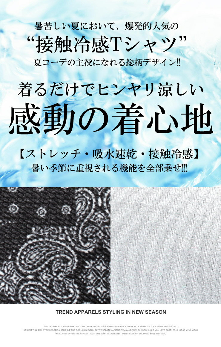 半袖 Tシャツ メンズ 大きいサイズ 接触冷感 薄手 吸水速乾 ワッフル ペイズリー柄...