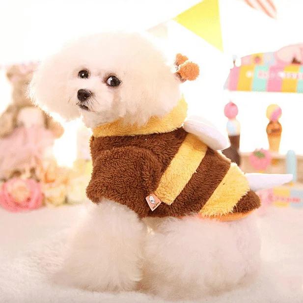 犬服 ペットウェア パーカー もこもこ 猫服 裏ボア あったか かわいいハチ 長袖フーディー ドッグウェア 女の子 男の子 キャットウェア フランネル ペットウェア