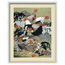 【若冲 鳳凰 旭日】【動植綵絵額】群鶏・白鳳・鶏■伊藤若冲 額装品(白)F4号 群鶏図