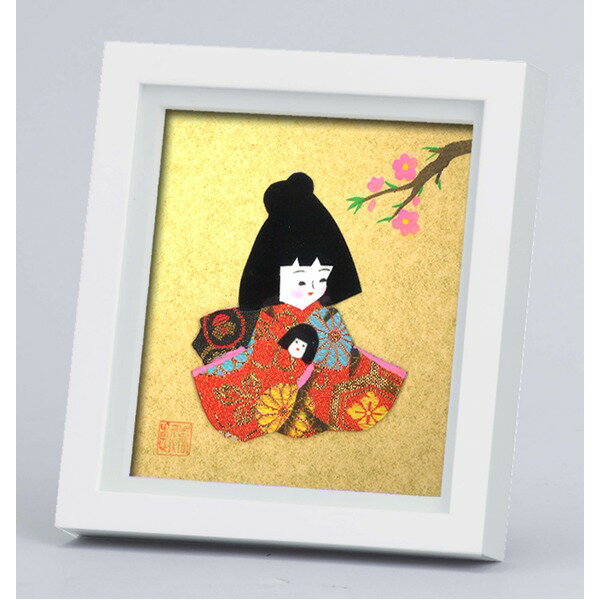 【ミニ色紙額】1/4色紙用　スタンド付き・壁掛け可能■和1/4色紙　ホワイト（押絵付き）136×121mm