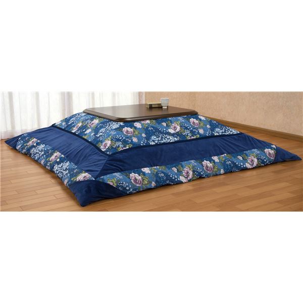 こたつ布団カバー 【ブルー 205cm×285cm】 長方形 洗える ズレ防止ボタン付き ファスナー式 ベロアパッ..