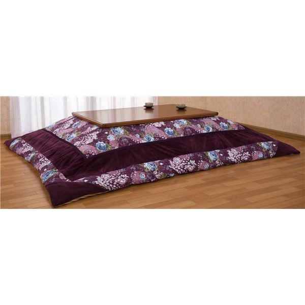 こたつ布団カバー 【ワイン 205cm×285cm】 長方形 洗える ズレ防止ボタン付き ファスナー式 ベロアパッ..