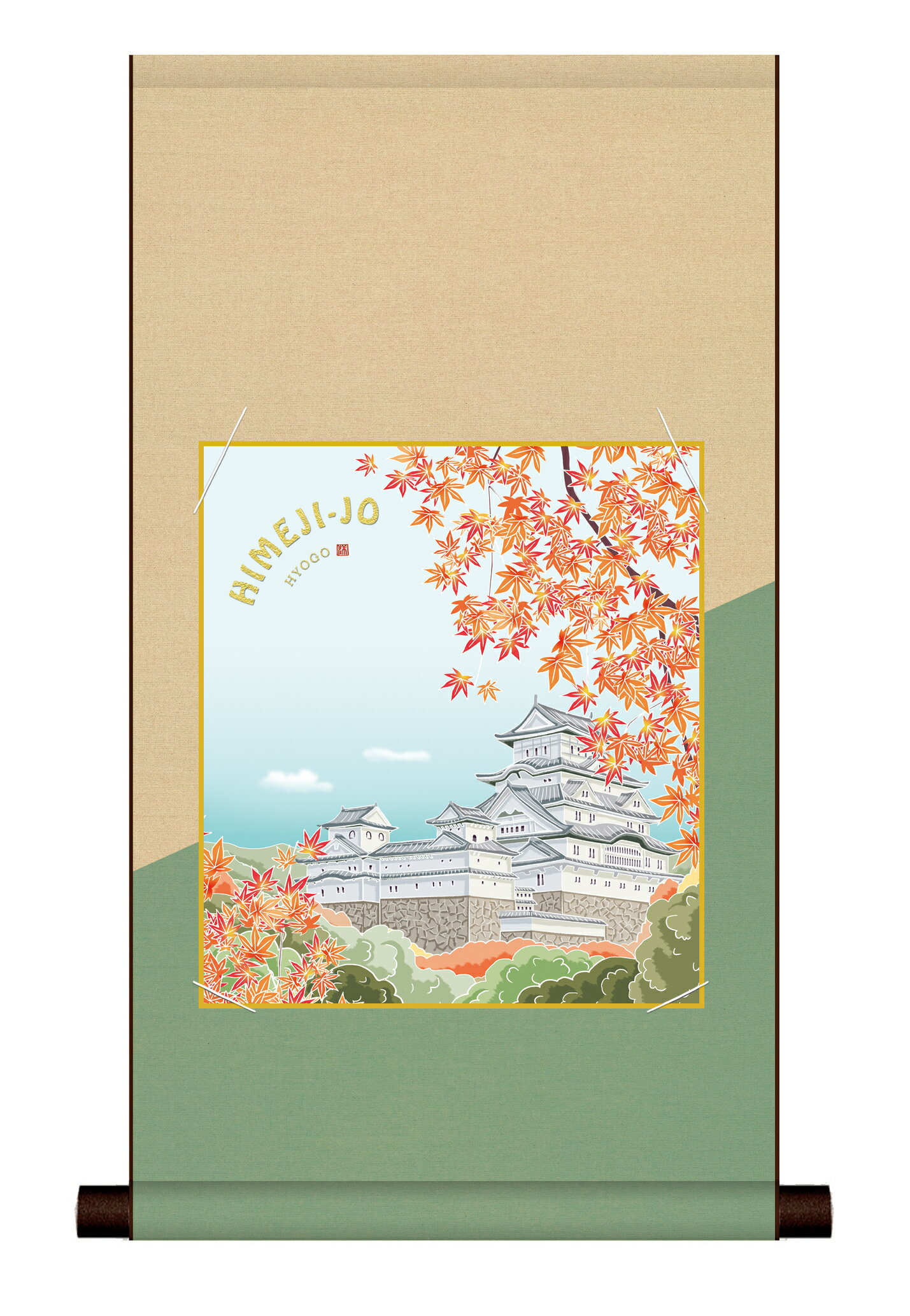 色紙 和風 インテリア 日本 土産 名作複製画 巨匠 姫路城に紅葉 上村洋美 平安純綿デザイン色紙掛 幅31×高さ約57cm GT2HEM-026