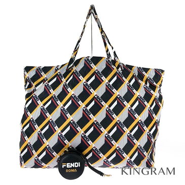 フェンディ FENDI フェンディマニア FILAコラボ エコバッグ ポーチ付き エコバッグ入りチャーム 7AR731 ブラック×マルチカラー ナイロン×レザー(ケース) トートバッグ rna【中古】