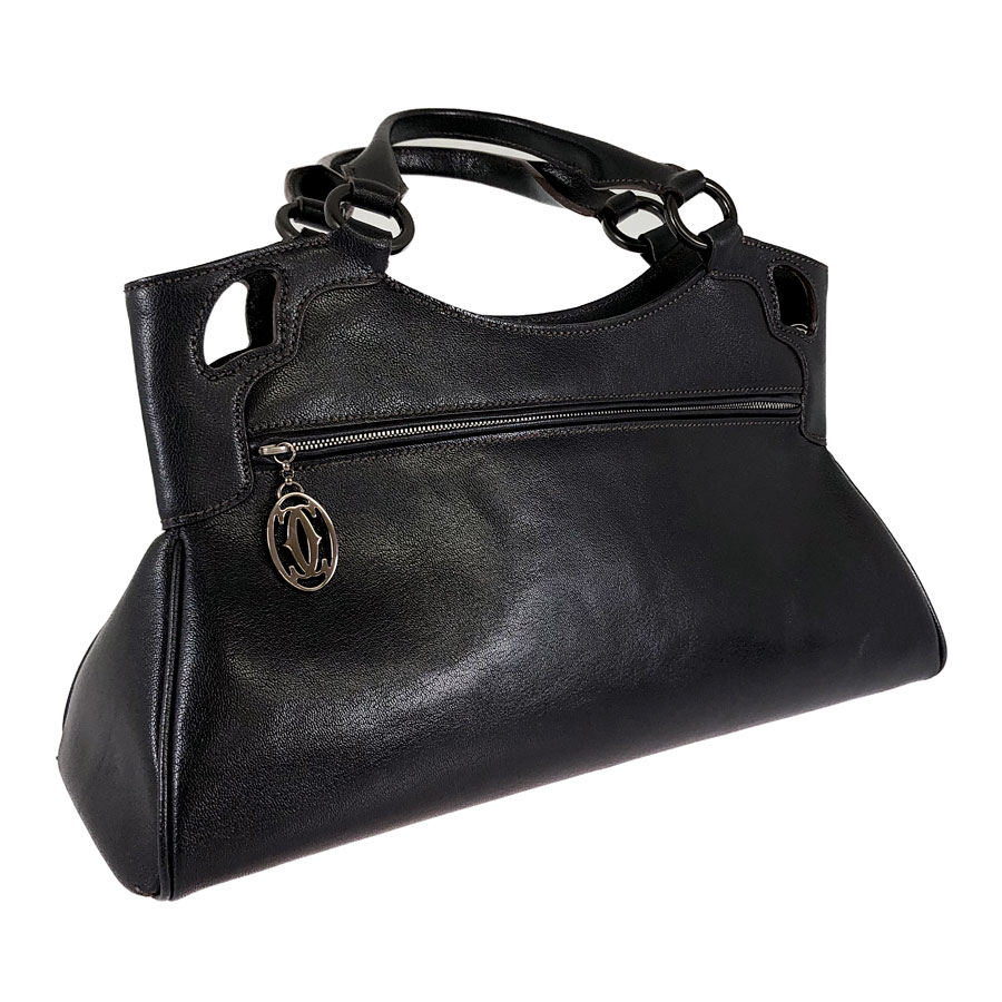 カルティエ CARTIER マルチェロ ドゥ カルティエSM L1000835 ブラック レザー ハンドバッグ fc【中古】