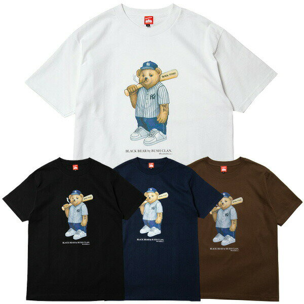 正規取扱店 ブッシュクラン tシャツ BUSH CLAN YANKEES BEAR SS TEE bushclan Tシャツ ティーシャツ 送料無料 クマ ベアー ヤンキース プレゼント 全4色 M-XXL BC23SUM-13