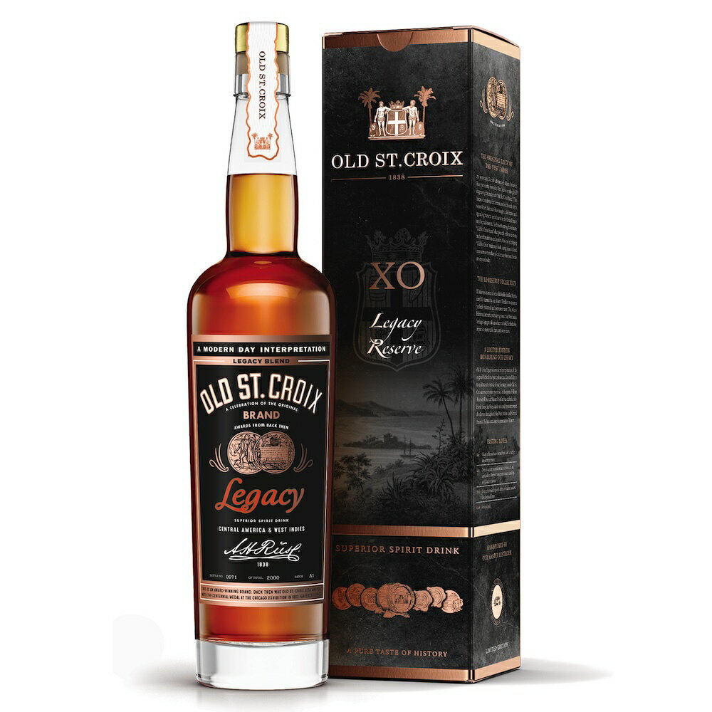 OLD ST. CROIX XO RESERVE XO Legacy Reserve オールド セント クロイXO リザーブ / XO レガシー リザーブ ラム 豊かで複雑、そしてベルベットのように滑らかな、時を旅するラムの味わい A.H.リーゼの偉大なる歴史を受け継いだ、オールド セント クロイという名を冠する最初のブレンド「レガシー」は、西インド諸島と中央アメリカの著名な蒸溜所の選び抜かれた極上の樽からブレンドされました。 時を超えた旅へと誘う、豊かで複雑、そしてベルベットのような滑らかさを誇る、リーゼの「レガシー（遺産）」。 ゆったりと腰掛け、グラスの底に映る古き良きカリブ海を味わいながら、格別なひとときをご堪能いただきたい1本です。 【テイスティングノート】 【香り】 ベルベットのように滑らかなトフィーと太陽をたっぷり浴びた果実の香りに、晩夏のそよ風を感じる。 【味わい】 オーク樽由来の独特の旨味、豊かなタバコと熟成された革の風味が広がり、キャラメリゼしたイチジクと艶やかなシトラスピールを彷彿とする甘みが加わる。 【フィニッシュ】 熟成したオークとドライフルーツの香りが漂う、包み込むような長い余韻。 【商品詳細】 カラー / アンティークゴールド 原材料 / 水、サトウキビ、糖蜜 アルコール度数 / 42% 容量 / 700ml（箱入り） 原産国 / デンマーク OLD ST. CROIX XO RESERVE 豊かで複雑、ベルベットのように滑らかなプレミアムラムOLD ST. CROIX XO RESERVE XO LEGACY RESERVE オールド セント クロイ XO リザーブ XO レガシー リザーブ ラム 豊かで複雑、そしてベルベットのように滑らかな、時を旅するラム。 A.H.リーゼの偉大なる歴史を受け継ぐ「OLD ST. CROIX」。 その名を冠する最初のブレンド「レガシー」は、西インド諸島と中央アメリカの著名な蒸溜所から厳選された極上の樽をブレンドして造られています。 トフィーや太陽を浴びた果実の香りから、オーク、タバコ、熟成した革、キャラメリゼしたイチジク、シトラスピールへと広がる複雑な味わい。 最後には熟成オークとドライフルーツの長く包み込むような余韻が残ります。 アンティークゴールドの美しい色合いと、700mlの箱入り仕様も魅力。 ゆっくりと時間をかけて味わいたい、プレミアムラムです。 【商品詳細】 商品名：OLD ST. CROIX XO RESERVE / XO Legacy Reserve カラー：アンティークゴールド 原材料：水、サトウキビ、糖蜜 アルコール度数：42% 容量：700ml（箱入り） 原産国：デンマーク