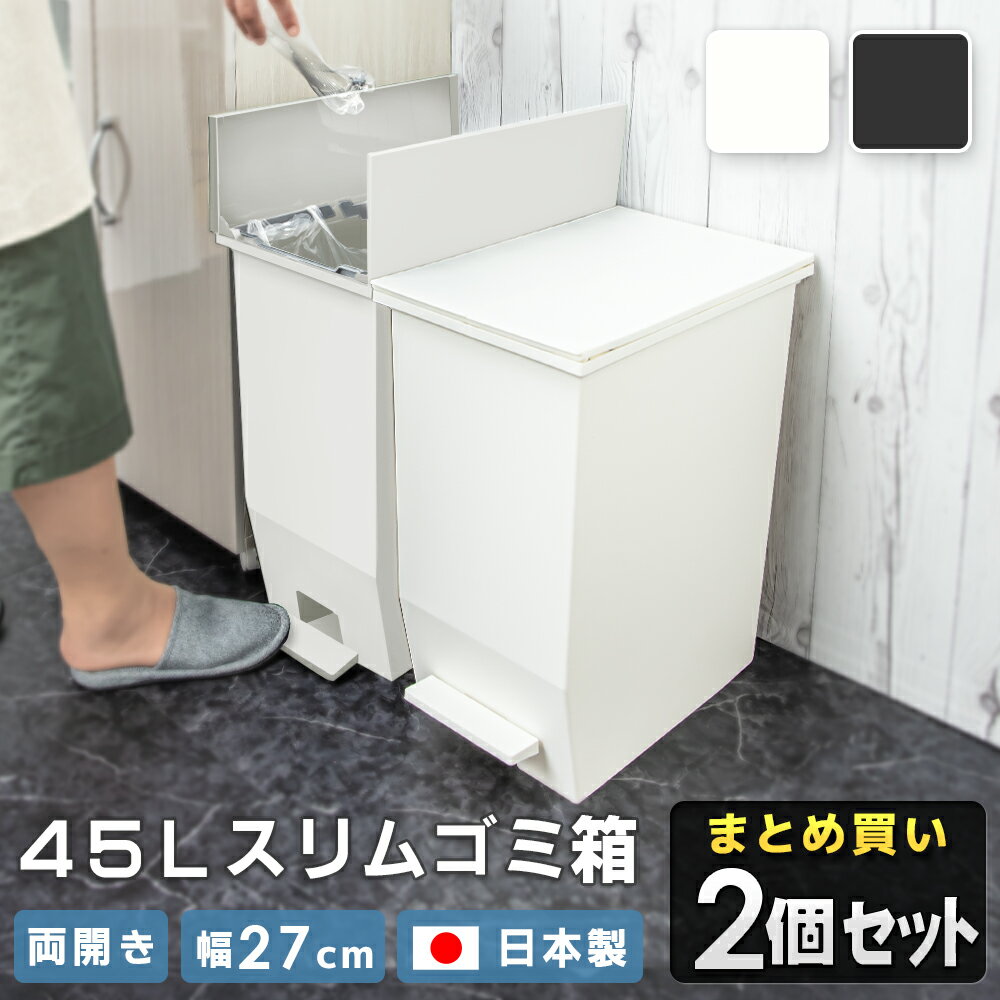 ゴミ箱 ペダル 2個 セット 45リットル キッチン ふた付き スリム 45 45L まとめ買い ペダル キャスター 日本製 分別 ごみ箱 薄型 ダス..