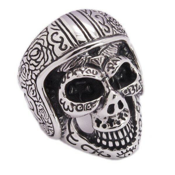 rEH[U[@Bill Wall LeatherMedium Master Skull Ring w/HelmetR409