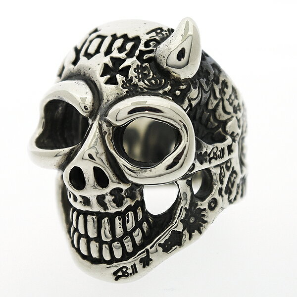 ビルウォールレザー　Bill Wall Leather50/50 Master Skull Ring w/ Right Horn50/50マスタースカルリングw/ライトホーンR381