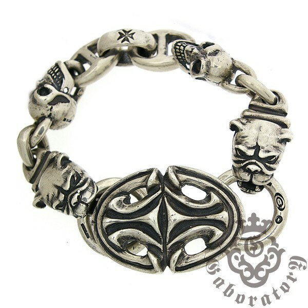 ガボラトリー Gaboratory Sculpted oval w/2skulls h.w.o anchor links, all smooth with 2bulldogs