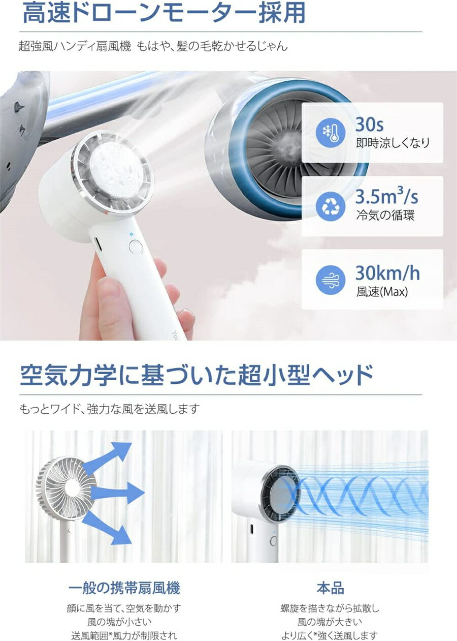 携帯扇風機 卓上扇風機 ハンディファン 高速ドローンモーター 冷却プレート付き 強力送風 usb充電式 手持ち扇風機 3200mAh大容量 3段階風量調節 10時間連続送風 カラビナ/スタンド付き 花見/花火大会/スポーツ観戦/アウトドア/オフィス/テレワークなどに適用【海外通販】 3