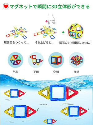 マグネットブロック 磁気 子供 おもちゃ 知育パズル 知育玩具 磁石ブロック 立体パズル モデル ゲーム 積み木 車 かんらんしゃ ブロック おもちゃ ロボット 三角形 四角形 数字 英語など 幼児 入園 ギフト クリスマスプレゼント 162ピース - Image 2
