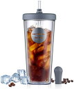 ストロータンブラー 2層構造 ストローカバー付き 漏れない おしゃれ コーヒー ジュース 520ML (グレー)【海外通販】