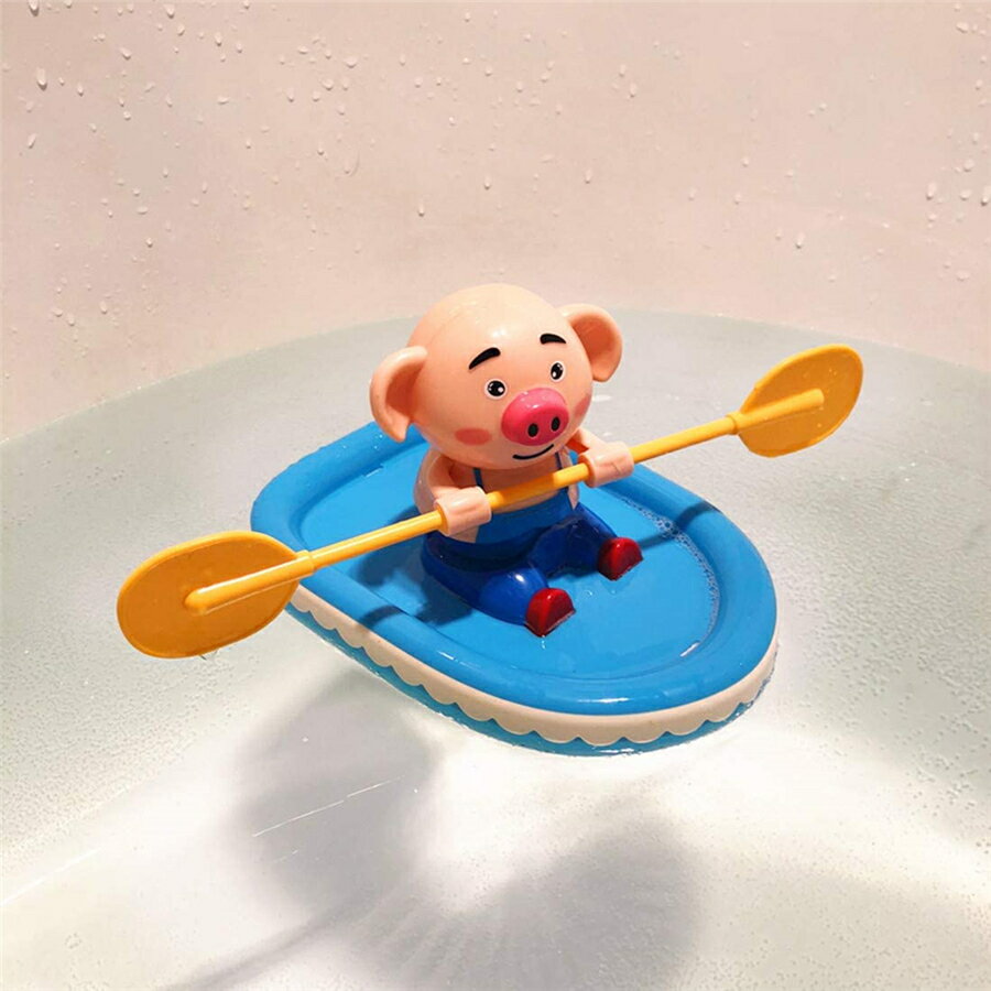 お風呂おもちゃ 浴室玩具 水遊び玩具 面白い玩具 犬玩具 豚玩具 キッズ お風呂水遊び 発条玩具 ボートを漕げる動物 (豚)おもちゃ【海外通販】 2