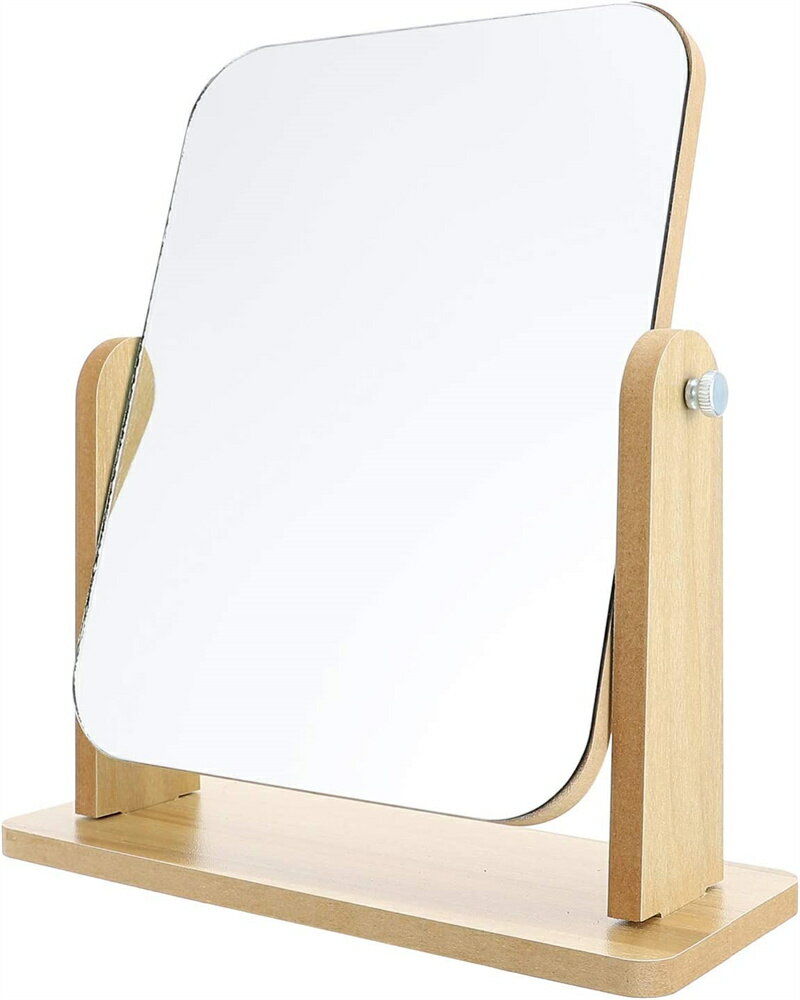 鏡 卓上化粧鏡 卓上ミラー 化粧 かがみ 化粧ミラー かがみ 360度回転できる天然木製ベースの化粧鏡 ミ..