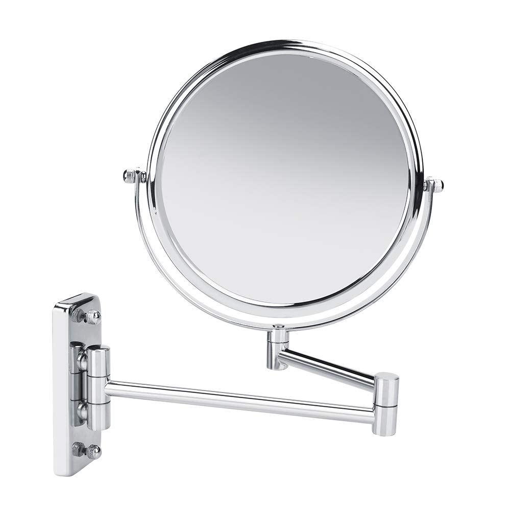 両面化粧鏡 壁付けミラー 伸縮可能なアーム 3倍拡大鏡 360度回転 折りたたみ 化粧 髭剃り 洗面所 浴室用【海外通販】