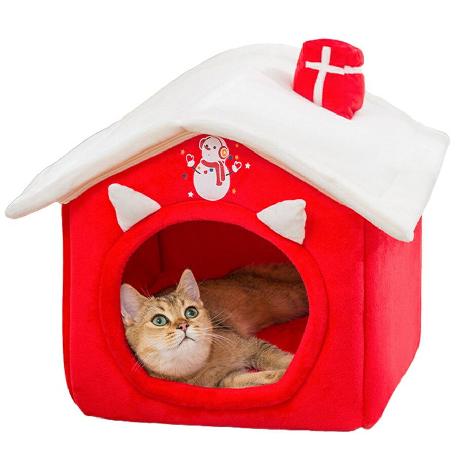 屋内猫ベッド, 冬の暖かい猫のテント、クリスマスのペットハウスの猫のベッド, ソフトウォームペットスリーピングネストクローズドキャットハウス、小型ペット猫犬用屋内ペット用品【海外通販】