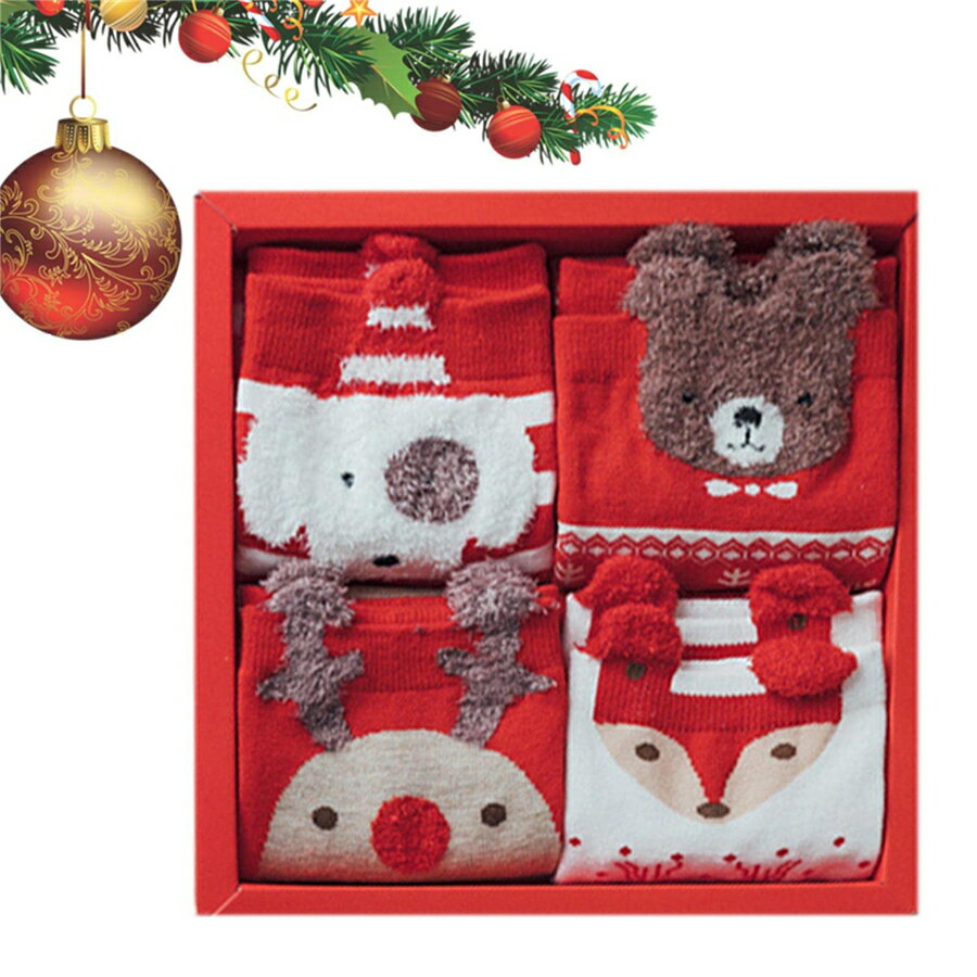 クリスマスソックス | サンタクロースのクリスマスソックス,4 ペア クリスマス ソックス メンズ レディース 子供用 楽しい かわいい ソックス サンタ トナカイ柄 クリスマス ノベルティ ソックス【海外通販】