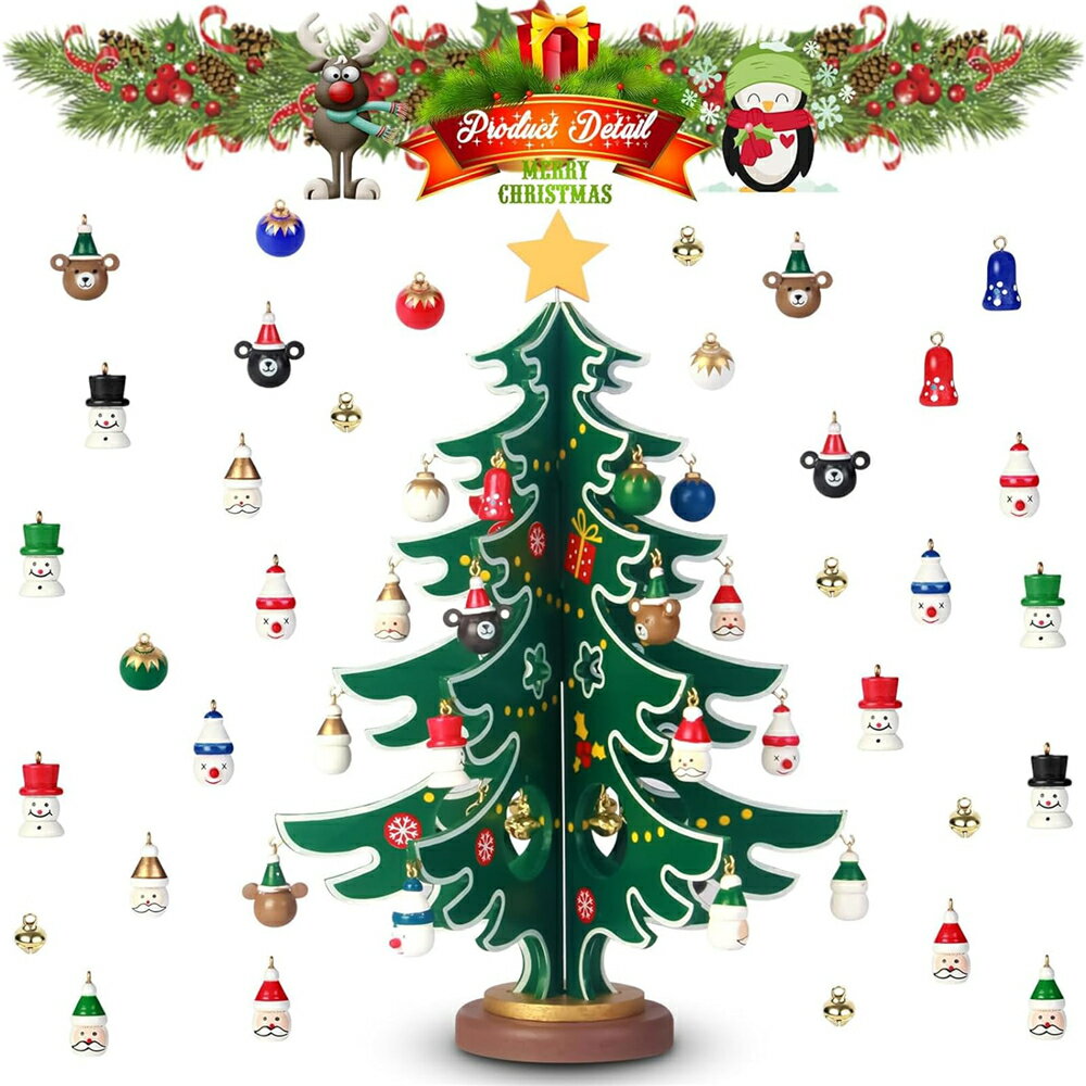 商品説明 【クリスマスアドベントカレンダー】中身には24個クリスマスツリー飾りを入れて、クリスマスまで、毎日ひとつずつ飾るワクワク感止まらないクリスマスアドベントカレンダーです。「今日は何が入ってるのかな」と子供もワクワク♪大人もワクワク♪ クリスマス当日に可愛い卓上クリスマスツリーが完成できます。シンプルで軽量な小道具は、卓上、玄関などに置くだけでクリスマスムードが盛り上がります。 【クリスマス雰囲気】この卓上 木製 クリスマスツリーは明るい色と本物のような設計はクリスマスにピッタリです。画像の通り、作りがとても丁寧でかわいらしい木製のアドベントツリーです。おもちゃがたくさん飾られた、夢あふれる可愛いツリーです。飾ると一気にクリスマスの雰囲気に。インテリアとして素敵なだけでなく、クリスマスまで、1日1個ずつオーナメントを取り出して飾ろうのカウントダウンでクリスマスまでのわくわく感がアップしますね。部屋で好みのクリスマスソングを流しながら、クリスマスツリーアドベントカレンダーがあれば完璧な空間を演出できます！✨笑顔あふれるクリスマス、ああ、待ち遠しいです。 【クリスマスプレゼント】クリスマスの準備期間である、アドベントシーズン♪♪。毎年「今年のクリスマスはどうやって過ごそう？」と当日を楽しみにしている人も、「クリスマス前の期間をどう楽しむか」という視点を取り入れてみたら、クリスマスシーズンを一層エンジョイできるかもしれません。子供だけでなく、家族や友人へのクリスマス贈り物にもおすすめ♪ 絶対に喜ばれるプレゼントで、楽しいクリスマスを過ごせます。クリスマスカード付き、お祝い言葉を書いてから贈ったり、相手が喜ぶことは間違いなしです。お子さんたちと1日ずつカウントダウンをしてクリスマスまでの日々を楽しめます。家族みんなで幸せなクリスマスを迎えましょう! 【適応場所】クリスマスツリーはクリスマスシーズンに適用して、パーティー、イベントやご家族の活動に最適です。誕生日、写真撮影、パーティーなどでも特におすすめます。クリスマスツリーには丸いフックが付いているので、他の小さなデコレーションを簡単に吊ることができます。木製でしっかりとした造りなので、形を維持でき、自然なクリスマスツリーの景色を見せます。小さいサイズは持ち運びと収納は両方とも簡単です。来年以降もずっとご使用になれます。もはや一生もののアドベントカレンダーです✨ 【クリスマスツリー仕様】ツリーサイズ：横幅20cm・高さ30cm（台座含む）、材質：この卓上木製クリスマスツリーは耐久性があり、超寿命の高品質の木材で作られました。子供にとっても安全で、触っても大丈夫です。安定した性能と繊細な仕上がり、非常に美しい高品質で環境にも優しいです。 返品について この製品の保証期間はお買い上げ日より360日間となりますが、万一、付属品が足りない、故障または損傷などの不良品に対して、無償交換や無償返金を承っております。お手数ですが、商品到着後、一週間以内にお電話又はメールにてご連絡下さい。返品商品の到着を確認後、5-7営業日以内に良品を発送させていただきます。