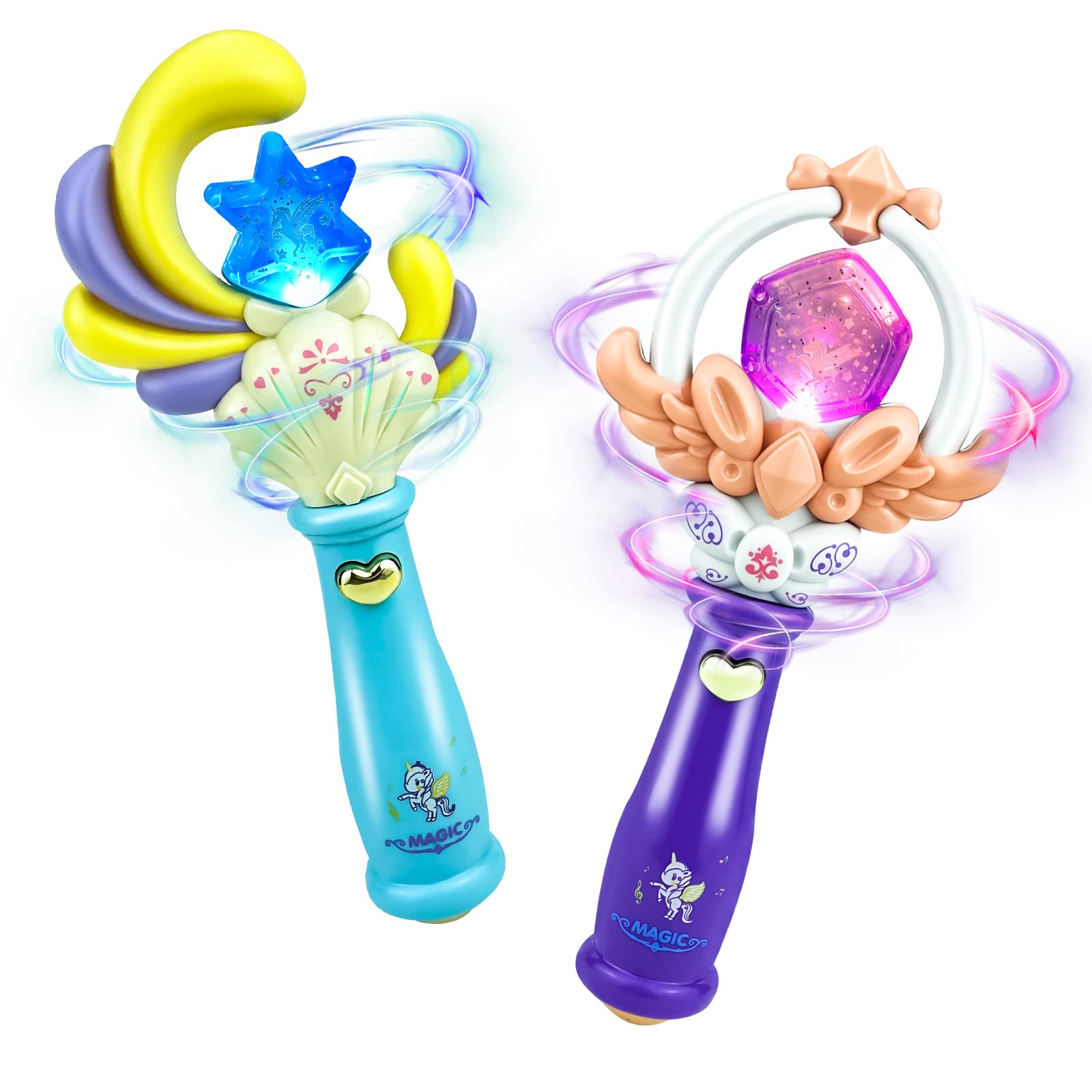 おもちゃ 女の子 魔法の杖 魔法のステッキ まほうのステッキ 2セット お姫様ごっこ おもちゃ マジカルワンド 光る 魔法使いの杖 プリンセス アクセサリー ミュージカルステッキ 音声付き おままごと 発表会 お祭り 縁日 誕生日 クリスマス プレゼント【海外通販】のサムネイル