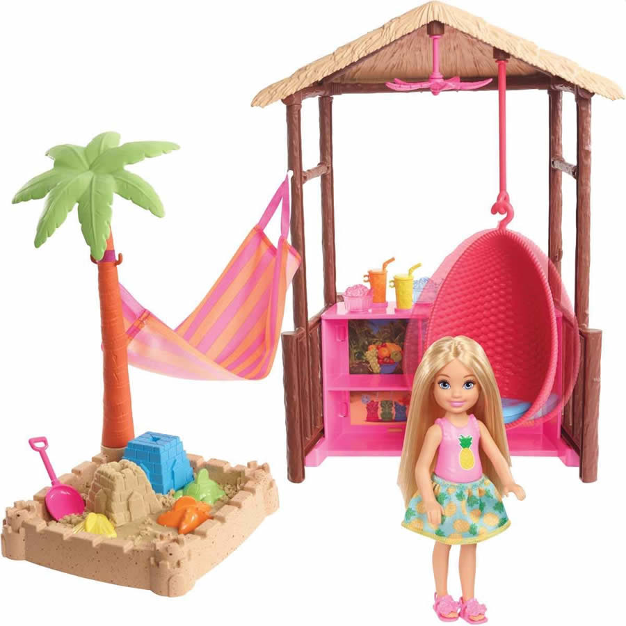 バービー ドリームハウスアドベンチャー 「チェルシーのティキ小屋」ドール プレイセット (Barbie Chelsea Tiki Hut Playset with Small Blonde Doll, Hut with Swing, Hammock, Moldable Sand and Accessories /FWV24 /MATTEL社/バービー人形,ハウス 家具)