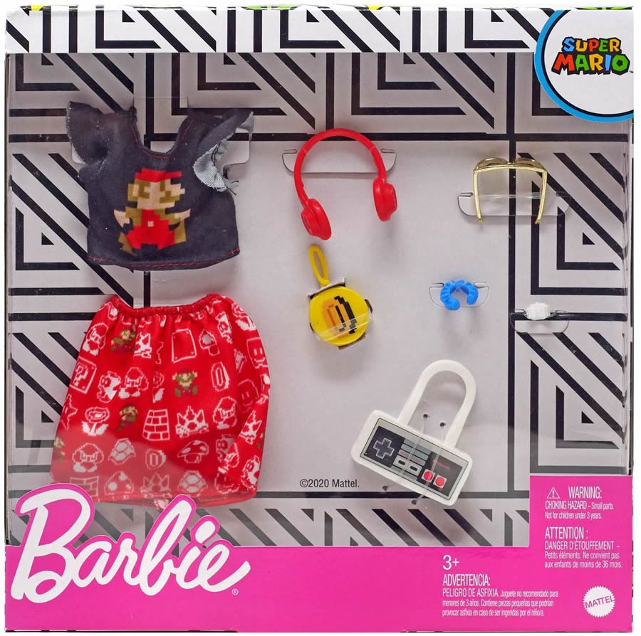【本日ポイント2倍】バービー アクセサリーファッションパック スーパーマリオ ブラックトップス (Barbie Storytelling Fashion Pack of Doll Clothes Inspired by Super Mario: Graphic Top, Print Skirt /MATTEL /GJG46/ 服 かばん アクセサリ)