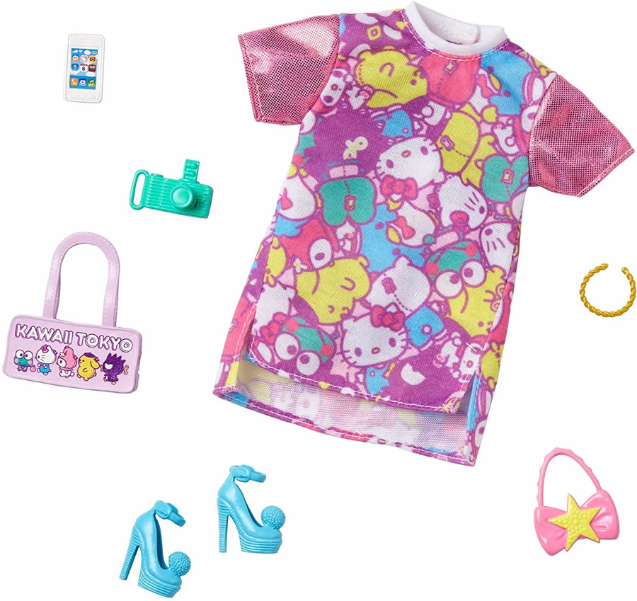 バービー アクセサリーファッションパック ハローキティ Kawaii Tokyo ラメ かわいい 東京(Barbie Storytelling Fashion Pack of Doll Clothes Inspired by Hello Kitty & Friends: Dress with Character Print / MATTEL/GJG44 /服 かばん アクセサリ)