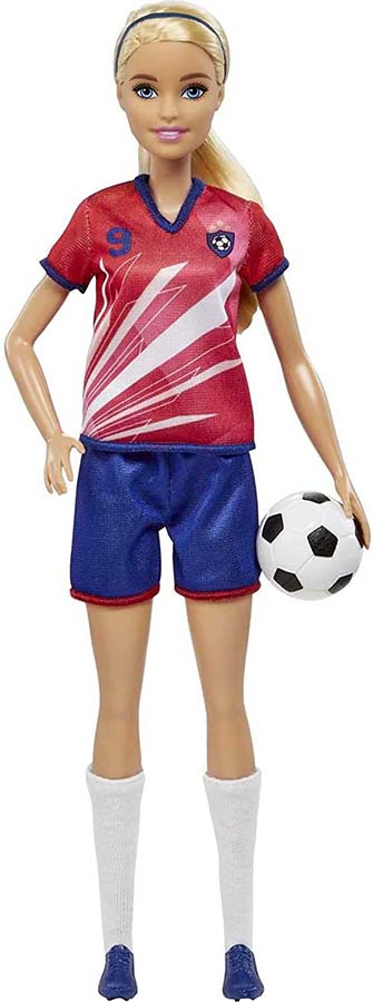 バービー 【本日ポイント2倍】バービー サッカードール (Barbie Soccer Doll, Blonde Ponytail, Colorful #9 Uniform, Soccer Ball, Cleats, Tall Socks, Great Sports MATTEL HCN17人形 赤 青)