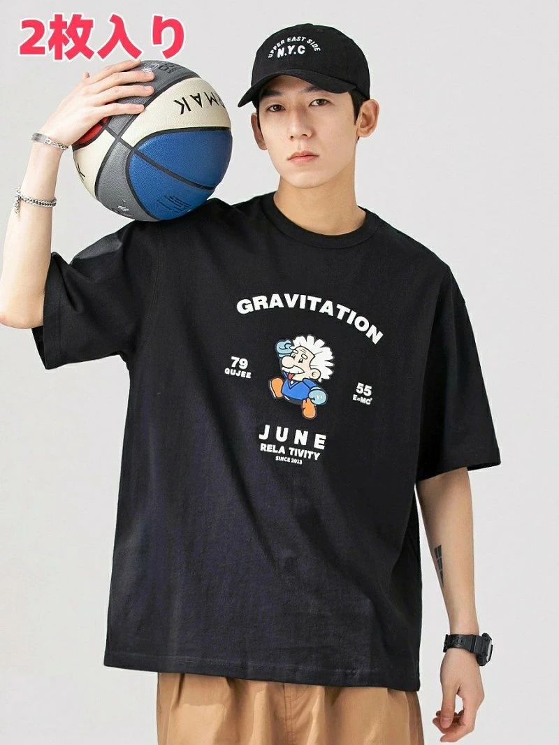 2枚入りTシャツ メンズ マルチロゴパターン コットン 大人 ロゴ バックプリント ワンポイント 白Tシャツ 半袖 春夏 クルーネック 高校生 中学生 男子